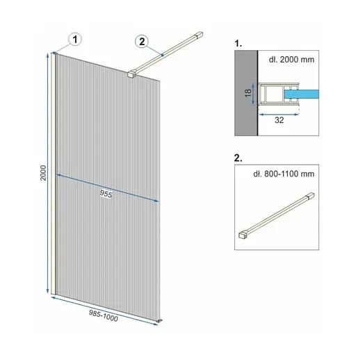 Душова стінка Rea Aero 100 intimo black REA-K4121, прозорий, чорний матовий - фото 7