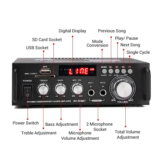 AV-298BT Стерео аудіопідсилювач, максимальна потужність 600 Вт - фото 2
