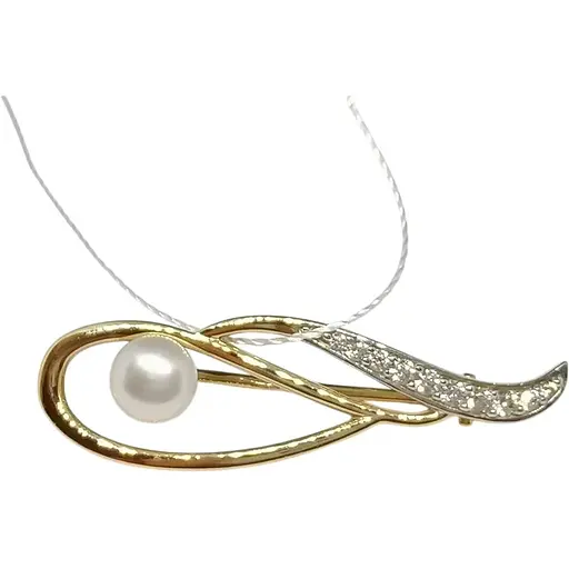 Золотая брошь Империя золота с фианитами и жемчугом. БШ251И