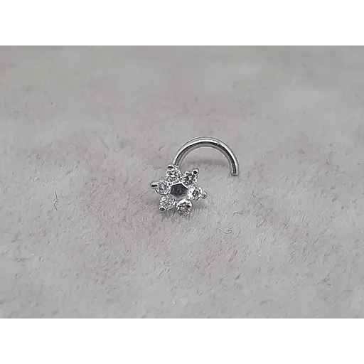 Золотая серьга-пирсинг Астор в нос Цветок с бриллиантами. 1122434Р_Б - фото 2