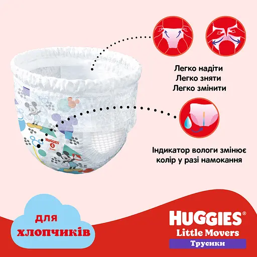 Уценка. Подгузники-трусики для мальчиков Huggies Little Movers Pants 6 (15-25 кг) 60 шт. - фото 12