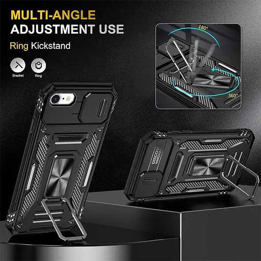 Чехол ударопрочный Epik Camshield Army Ring для iPhone 7/8/SE (2020) (4.7) Черный/Black - фото 2