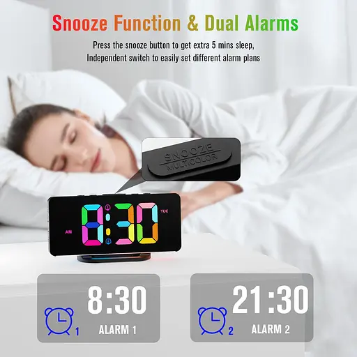 Будильник із живленням від мережі з нічним світлом RGB з Europlug - фото 2