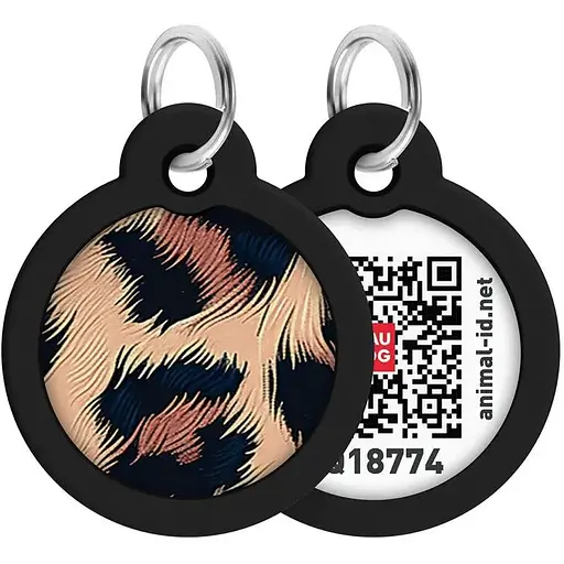 Адресник для собак і котів металевий WAUDOG Smart ID з QR паспортом малюнок Леопард коло Д 30 мм - фото 2