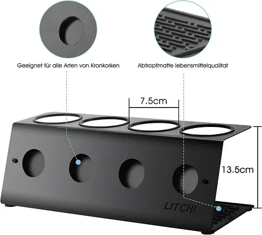 Сушарка для посуду з тримачем кришки Litchi чорний, набір із 4 шт. Тримач для пляшок підставка для бару - фото 4