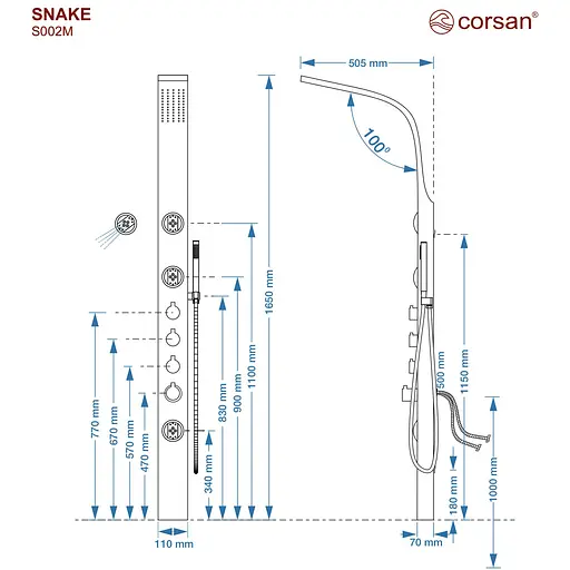 Душова панель Corsan Snake black S002MBL, Чорний матовий - фото 4