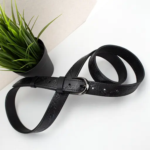 Ремень женский кожаный с цветами SF-255 черный (125 см) - фото 2