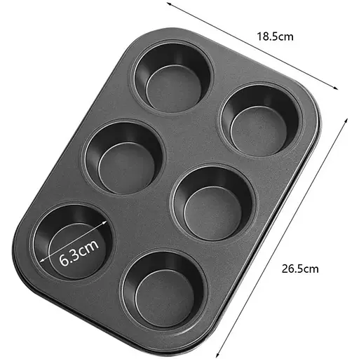 Форма для выпечки кексов, капкейков и маффинов на 6 ячеек с антипригарным покрытием 26.5х18.5х2.8 см, A-plus Черный 83128 - фото 6