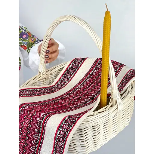Пасхальная корзина Буковина(большая) с льняным полотенцем 70х30 см  Рандеву красный и свеча 