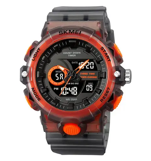 Годинник чоловічий наручний спортивний Skmei 2225 з комбінованим циферблатом (Чорний з помаранчевим)