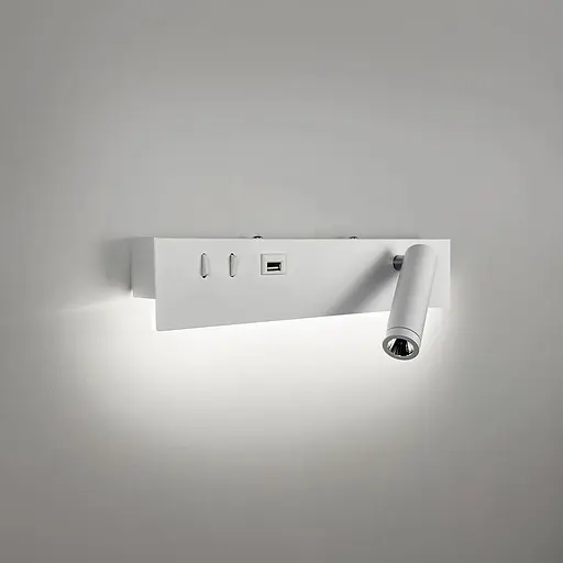 Біле бра з поворотним спотом справа + розʼєм USB Line F Арт. WJ028/2 L WT (лівий) + USB-A - фото 2