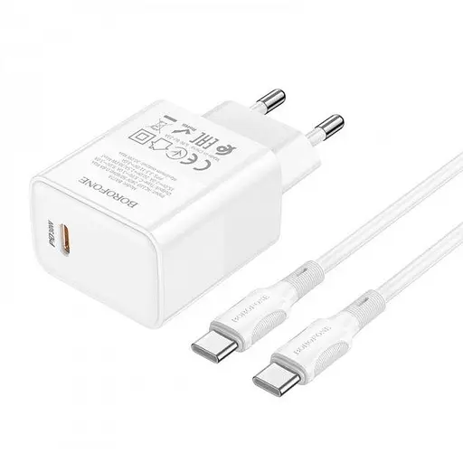 Зарядное устройство быстрое 30 Вт Borofone ba77a Insightful PD QC 30 W с кабелем Type-C - фото 1