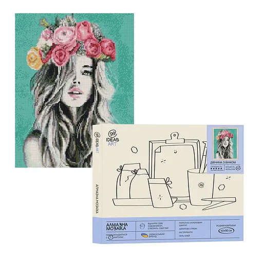 Набір з алмазною мозаїкою "Дівчина з вінком", 40*50 см, IDEA2-CK4367