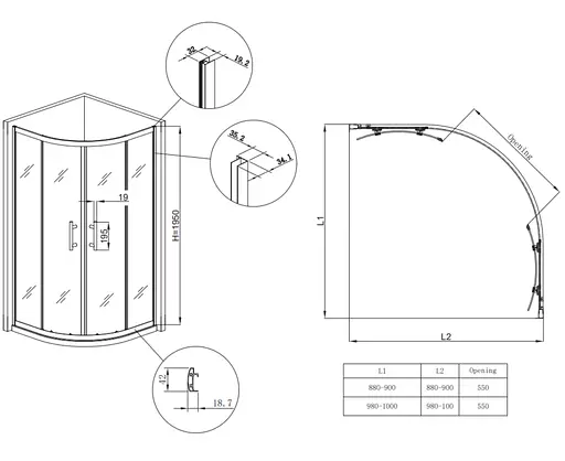 Душевая кабина без поддона Koer SR SC04-90x90x195-TR-07 прозрачное стекло Easy Clean 5 мм, graphite KR5362, Универсальная, прозрачная , графит - фото 9