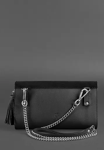 Шкіряна жіноча сумка Еліс чорна Велюр - фото 4