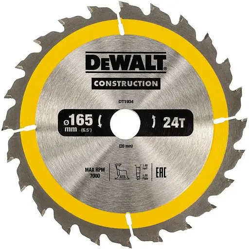 Диск пильный DeWalt Construction 165х20 мм 24z (DT1934)