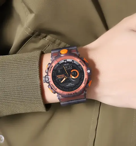 Годинник чоловічий наручний спортивний Skmei 2225 з комбінованим циферблатом (Чорний з помаранчевим) - фото 4