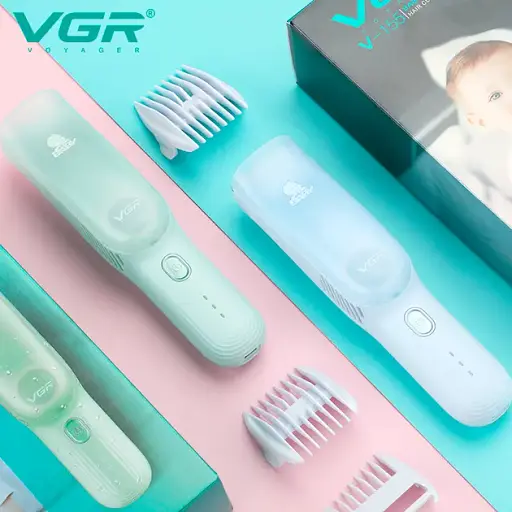 Машинка для стрижки детей бесшумная с вытяжкой VGR V-155, 4 безопасные насадки, IPX8, зеленая - фото 5