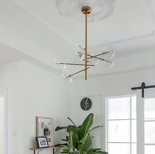 Люстра в корпусі метал кольору латунь на 6 або 8 прозорих плафонів | Арт. Y 8828 | Line F - фото 3