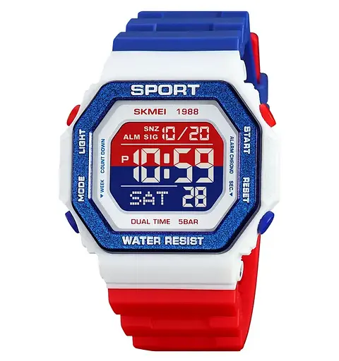 Чоловічий спортивний годинник Skmei 1988 (Червоно-біло-синій)