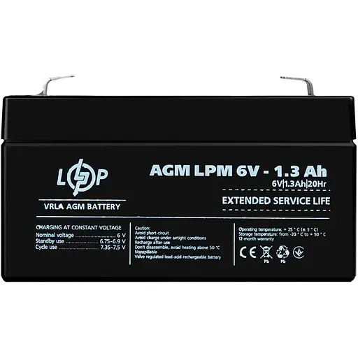 Акумулятор LogicPower AGM 6V (6V/1.3Ah/7.8Wh) (4157) [109169] - фото 2