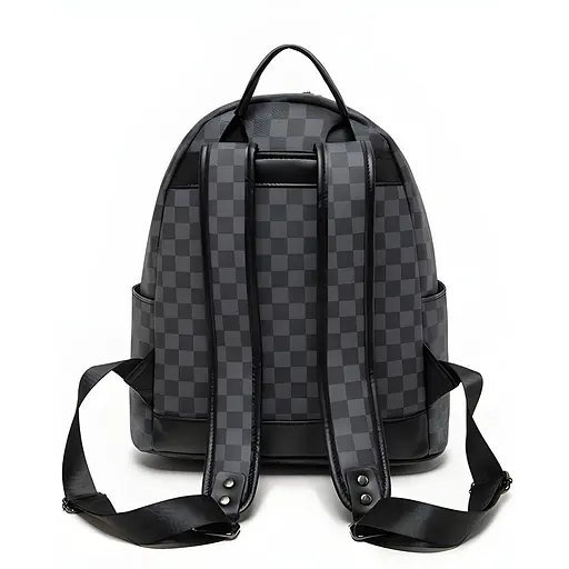 Повсякденний жіночий рюкзак з екошкіри 30х13х35 см чорний у клітинку (2255) - фото 3