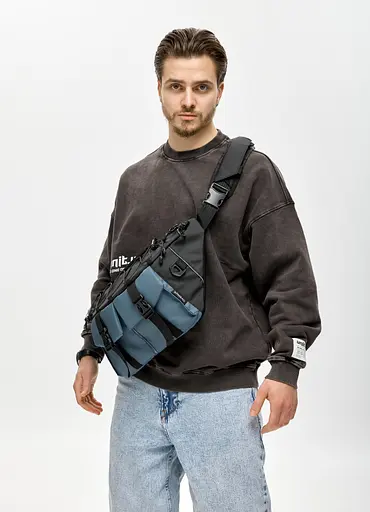 Мужская сумка-бананка под ноутбук Sambag Urban Pro черно-синяя 46×26 см (51411215m) - фото 8