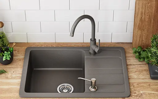 Кухонна мийка гранітна Rea Nils набір 5в1 grey ZLE-00101, Сірий - фото 6