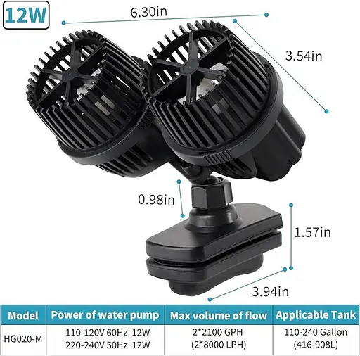 Безшумний циркуляційний насос для акваріума hygger 2*8000 л/ч - фото 3