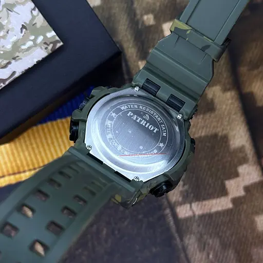 Наручний годинник чоловічий 004CMGRUASI Тризуб срібло Зелений камуфляж + Коробка. Patriot acs0031052 - фото 5