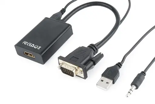 Адаптер VGA (M)-HDMI (F), Cablexpert, Black, 3.5 мм для передачі стереозвуку, USB для живлення (A-VGA-HDMI-01) - фото 2