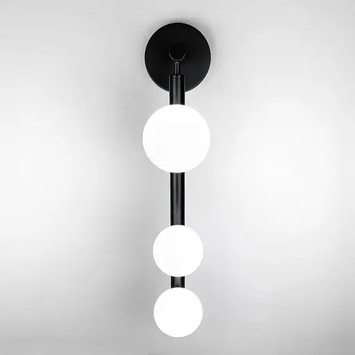 Настінний чорний світильник з 3 білими плафонами Арт. NO 2/3 BK Line F - фото 2