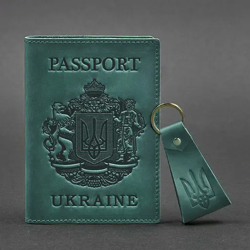 Подарочный набор кожаных аксессуаров с украинской символикой зеленый - фото 5