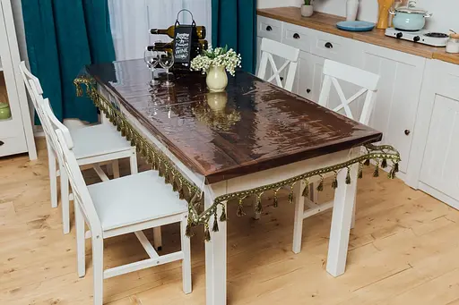 Скатерть силиконовая с оливковой бахромой с жемчугом 400х170 см - фото 4