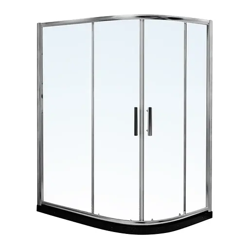 Душевая кабина угловая RJ 110x80 раздвижная, прозрачное стекло 6 мм с покрытием Nano, с ПВХ-подиумом и полочкой, хром K9177-FBM-1002 left, Левая, прозрачная, хром - фото 1