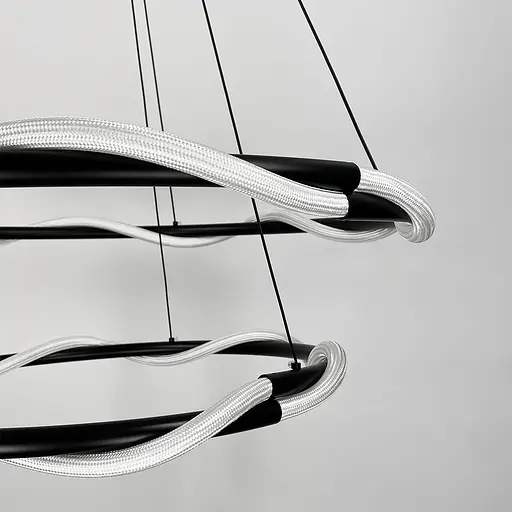 Люстра с двумя черными кольцами и оплетенным неоном Ø 80+60 см | Ст. JU 25-600+800 BK | Line F - фото 6