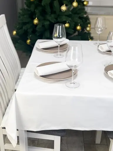 Водовідштовхувальна скатертина новорічна Білий однотон 260х140 см (+ 5 серветки 30х40)