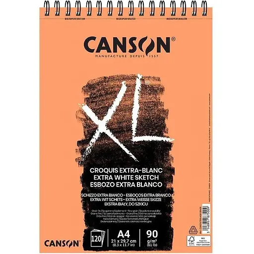 Альбом для ескізів Canson на спіралі XL Extra Whitе А4 (21х29.7см) 90г/м2 120л білий колір - фото 1