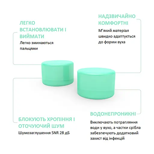 Беруші для сну і плавання з пластичного силікону Alpine SoftSilicone з екстрактом алое вера і частинками срібла 6 пар SNR 28 дБ (1169-02) - фото 2