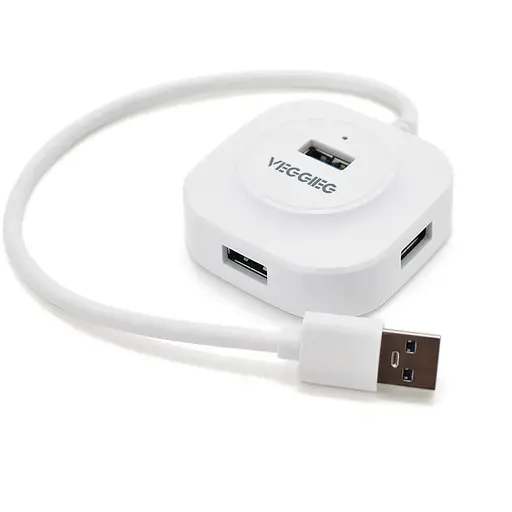 Хаб VEGGIEG V-U3403 USB 3.0 4 порти, 480Mbts, живлення від USB, White, 0,3m, Box