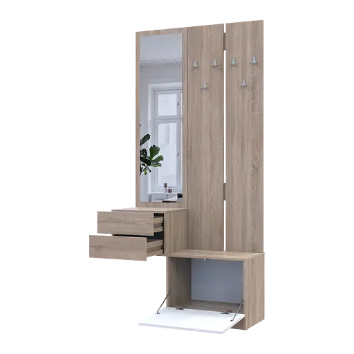 Прихожая Сола 2+3 Doros Дуб Сонома/Белый ДСП / зеркало 105х40х215 (42005148) - фото 12