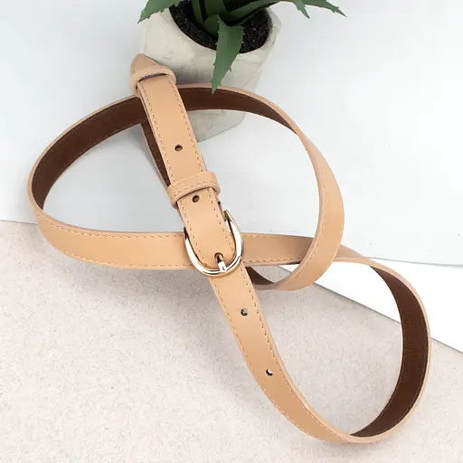 Ремень женский кожаный бежевый PS-2045 (115 см) под брюки с золотой пряжкой - фото 3