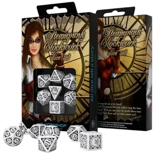 Набір кубиків Steampunk Clockwork White & black Dice Set , 7 шт. (SSTC02) - фото 1