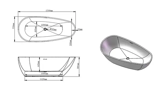 Ванна акриловая отдельностоящая VB Vettore 170x75 VB-070617 Белый - фото 2