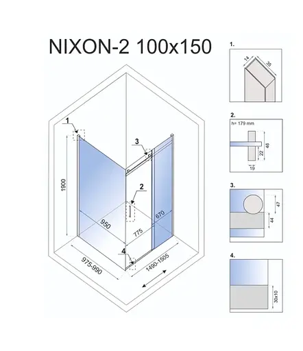 Душевая кабина Rea Nixon 100x150 L chrome REA-K5014 + REA-K5008, Левая, прозрачная, хром - фото 2