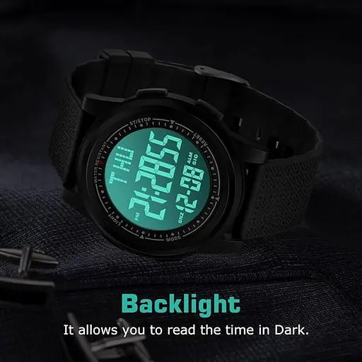 Aswan watch Цифровые часы для мужчин с будильником, светом, датой, секундомером, двойным временем - фото 6