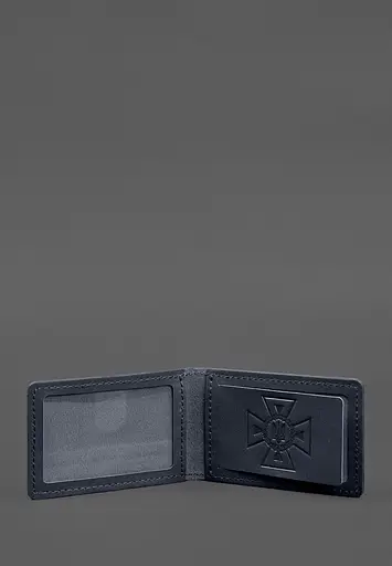 Кожаная обложка на удостоверение ГСЧС с карманом синяя - фото 3