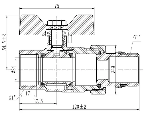 Кран кульовий Thermo Alliance "Американка" Forte 1" ВЗ прямий, антипротікання, метелик SF222W25 - фото 3