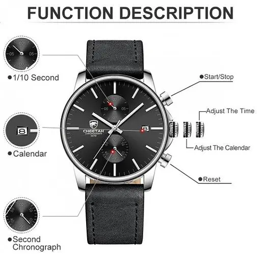 Чоловічий наручний класичний годинник Cheetah Monaco (Сріблястий з чорним) - фото 3
