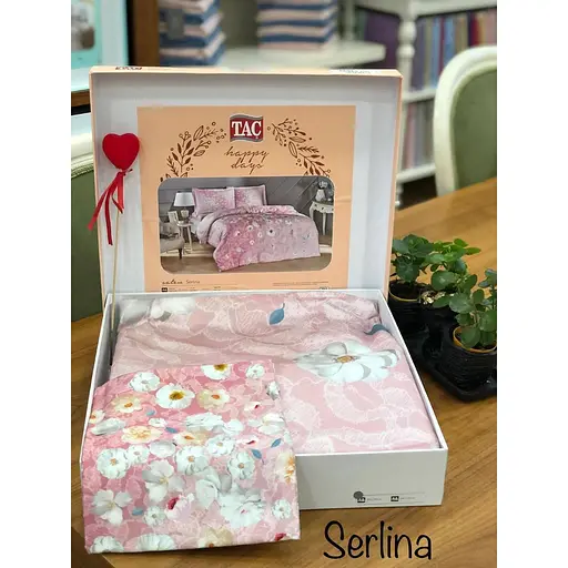 Комплект постільної білизни TAC Serlina Pink Євро Різнобарвний 000230002